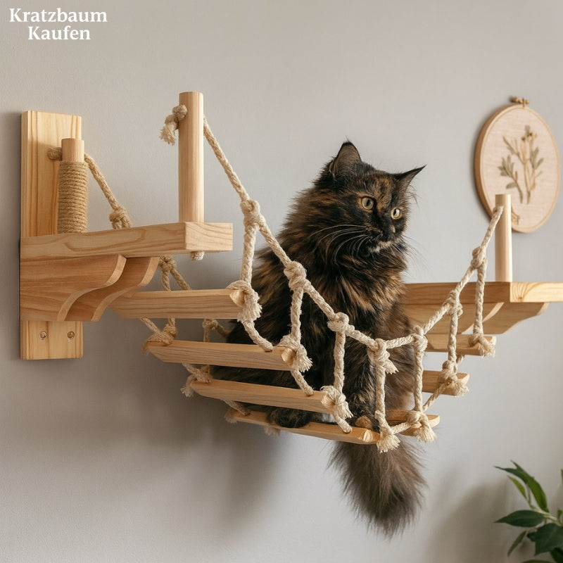 Wand-Katzenbaum aus Holz - Hängende Brücke Cat Adventure