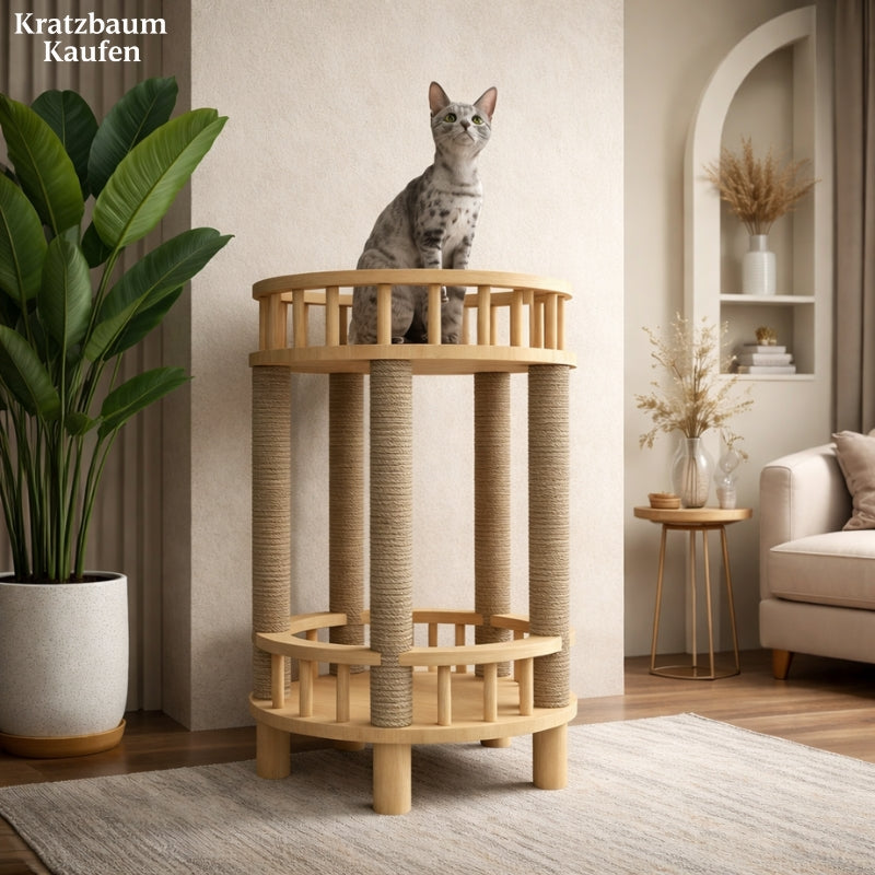 Design-Katzenbaum aus Holz - Möbel mit Kratzbaum - Integriertes Katzenklo -  Offener Kreis
